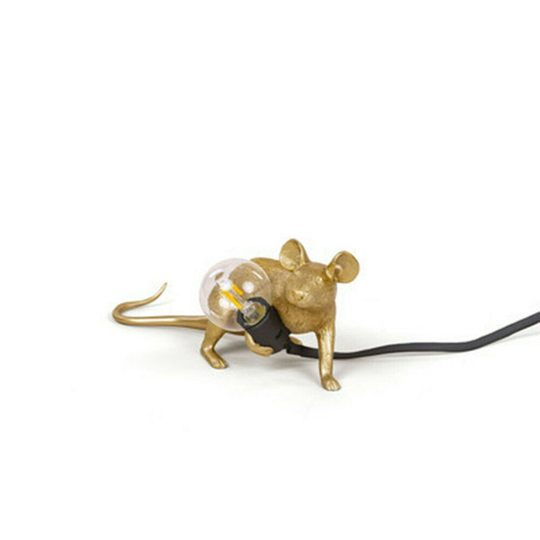 (Crawl, Gold) Mouse Shape Table Lamp Resin Decor Rat Desk Room Home Office Bedside Light