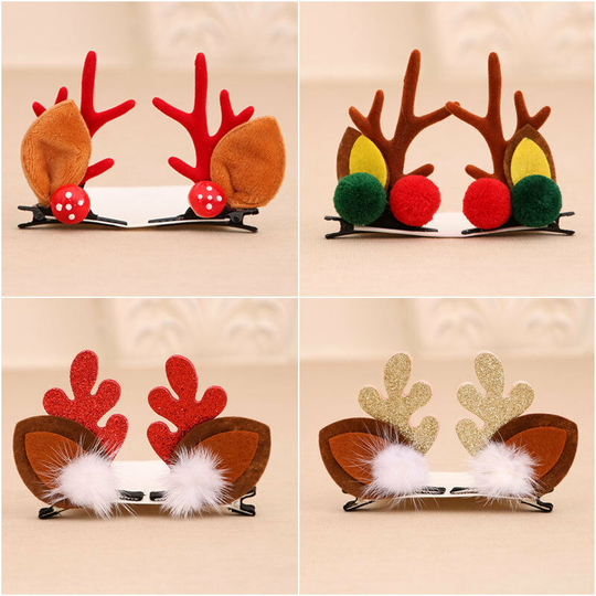 Ilovemilan - 4-piece Christmas gift for children Gold powder staghorn ferret hair clip hair clip set Headwear Christmas buckle