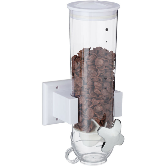1.7-litre cereal dispenser, cornflake spender, nut container, sweets storage for the wall, white - Relaxdays