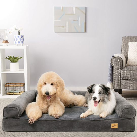 Orthopedic Dog Sofa Bed Couch Chaise Lounger Mat Spine Supportive Bolsters with Removable Washable Cover& Nonskid Bottom, Grey, 120x90x20cm