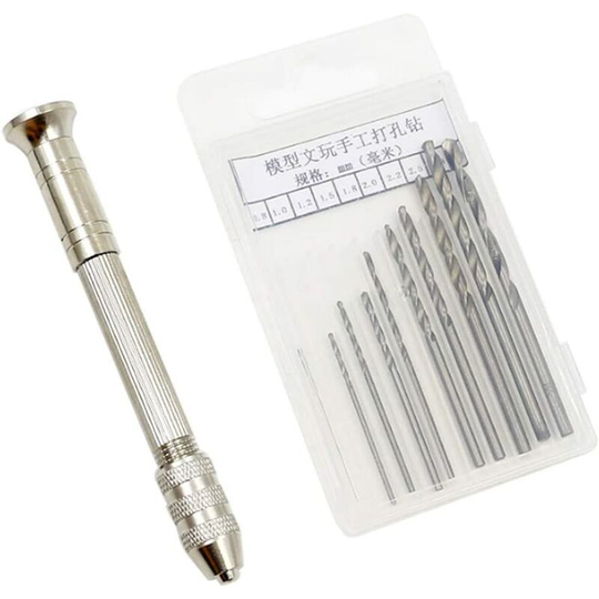 Mini Hand Drill with 10 pcs Micro Twist Drill Bits for Figures (from 0.8-3.0mm), Mini Micro Drilling Tools
