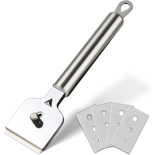 Betterlife Stainless Steel Ceramic Hob Scraper Glass Scraper with Razor Blades, Hob Scraper Oven Stove Stickers Incl 4 Spare Blades