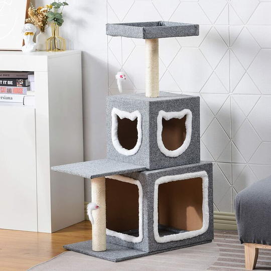 Cat Tree, 106cm Cat Tower Activity Centre, 3 Tier Stable Cat Trees with Sisal Scratching Posts, Condo, Dangling Toy, Viewing Platform, Large Cat