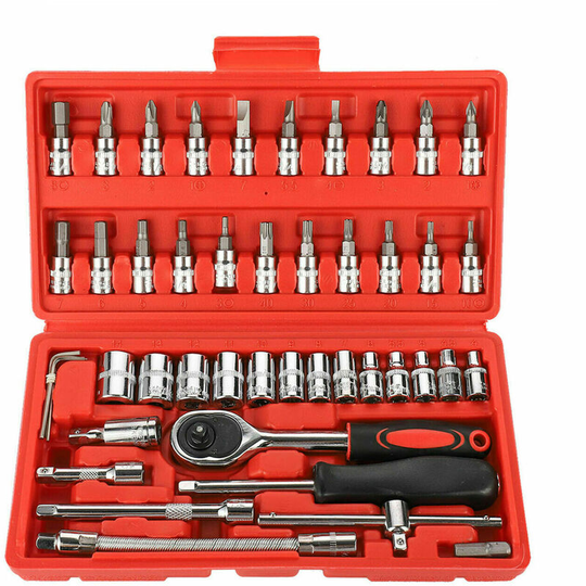 46Pcs Ratchet Wrench Socket Tools Set Metric 1/4'' Drive Screwdriver with Box,model: 46Pcs