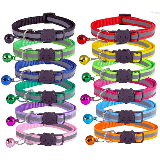 Sun Flowergb - 12 pcs Reflective Cat Collars, Anti Strangling Kitten Collar and Bell, Adjustable Cat Collar, Personalized Cat and Pet Accessories