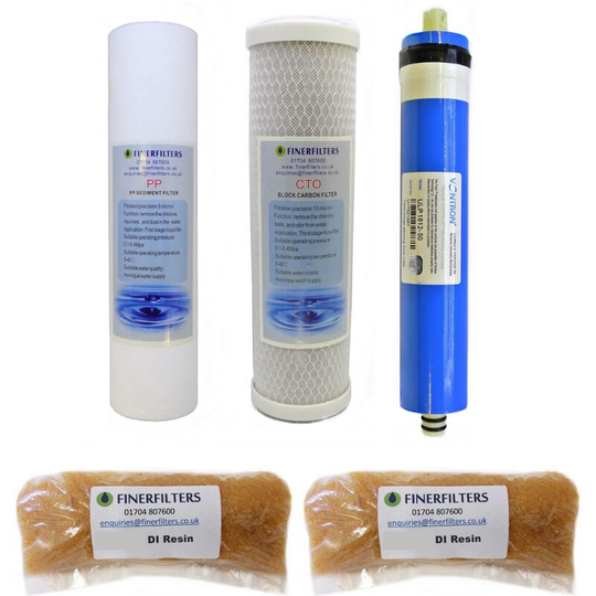 4 Stage 50GPD Triple Aquarium Reverse Osmosis 10' Drop In Replacement Water Filters & 417g di Resin by Finerfilters