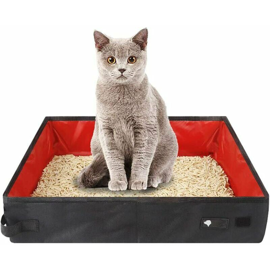 Portable Cat Toilet Collapsible Cat Litter Box Travel Cat Litter Waterproof Oxford Cloth Cat Toilet Cat Litter Box and House(Red)