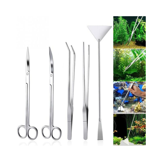 Aquarium Set Stainless Steel Tool Accessories Aquarium Aquarium Plant Tweezers Scissor Tool Set Fish Starter Kit 5 Piece Set