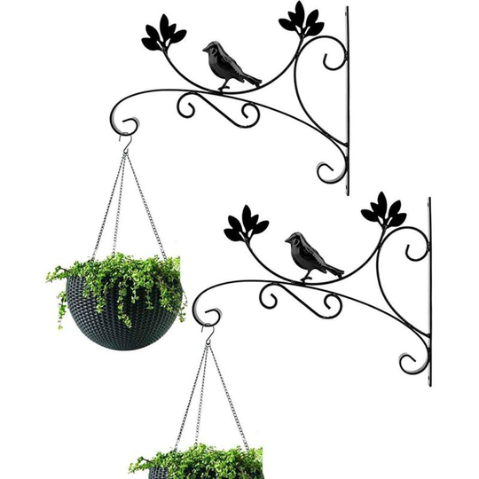 Hanging Basket Brackets 31.5cm Wall Planter Hooks, 2 Pieces Black Iron Plant Hanging Hooks Flower Pot Wall Brackets Bird Feeder Chimes Outdoor