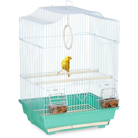 Bird Cage, Birdcage for Small Birds, Perches & Feeders, h x w x d 49.5 x 35 x 32 cm, Green - Relaxdays