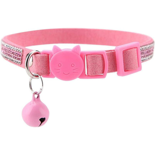 Adjustable Cat Collar Color pu Leather Dog Cat Collar Reflective Tie Quick Release Safety Collar [S-Pink]