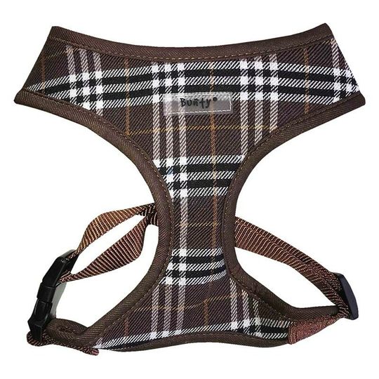 Tartan Soft Comfortable Breathable Fabric Dog Puppy Pet Adjustable Harness - Brown - Small - Bunty