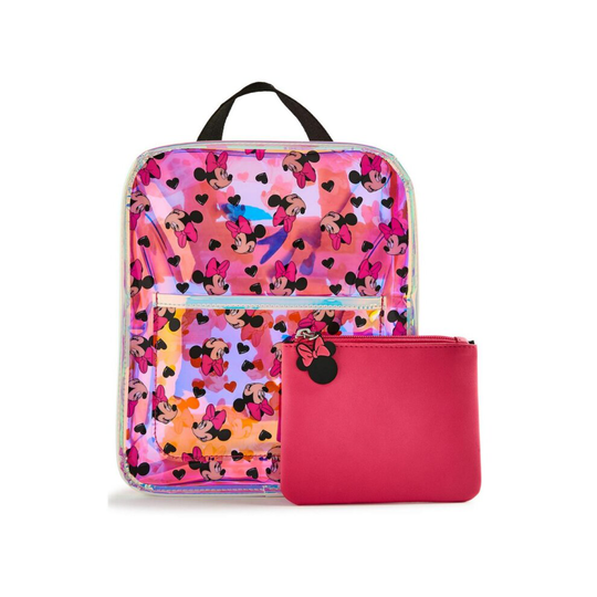 Disney Holographic Backpack Minnie Mouse Shoulder Bag & Pink GiftPurse