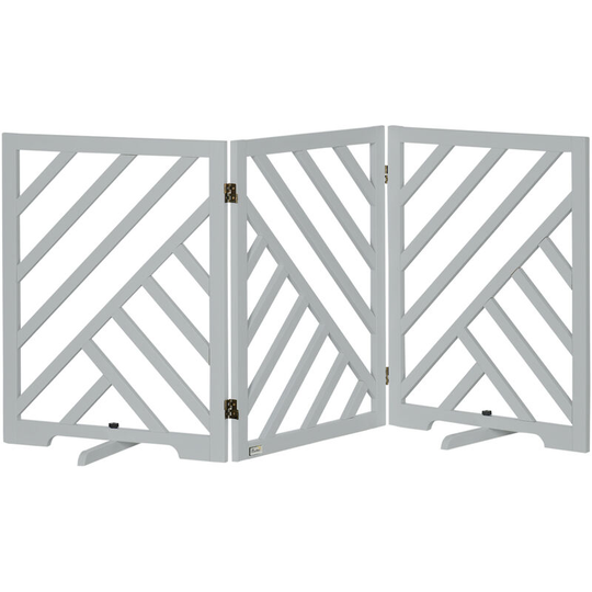 Wooden Pet Gate Foldable Freestanding Pet Gate w/ Three Panels - Grey - Grey - Pawhut