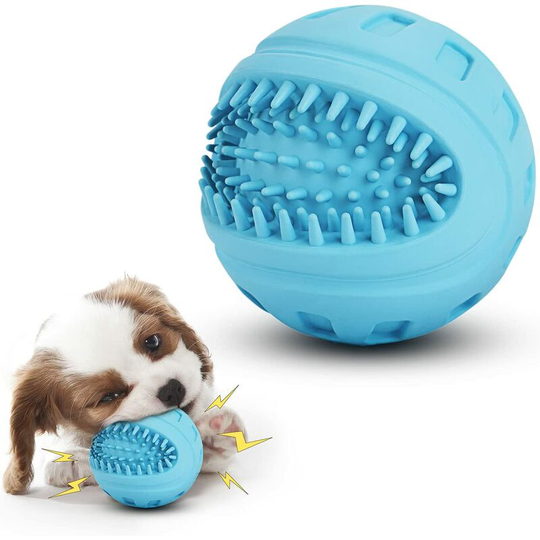 Readcly - 2 pcs Dog Chew Toy Balls Teeth Cleaning Vocal Squeaky Interactive Bite Resistant - Natural Rubber Pet Toys Washable Blue