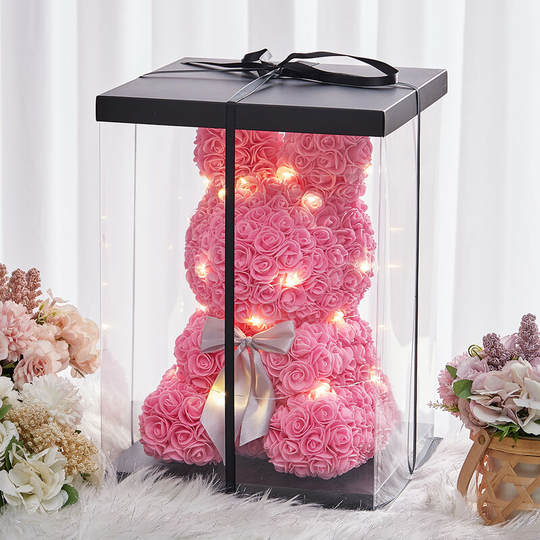 Livingandhome Rose Rabbit Artificial Flower Rabbit Festivals Gift with LED Light, Pink