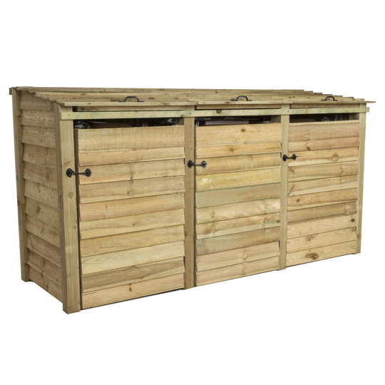 (Triple, Light Green) Wooden Wheelie Bin Storage Pressure Treated Garden Recycling Store Lid Shed Outdoor Trash Cover