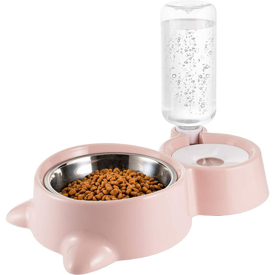Double Dog Cat Bowls, Water and Food Bowl Set with Detachable Stainless Steel Bowl, Automatic Water Dispenser Bottle, Pet Feeder for Small Medium