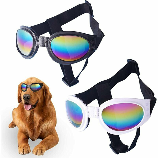2 Pack Dog Sunglasses Windproof Anti-Fog UV Protection Sunglasses for Small Dogs Black and White