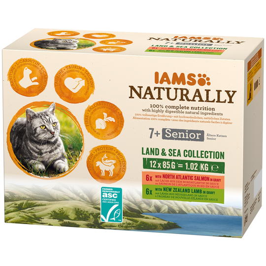 IAMS Naturally Cat Senior - Land & Sea Collection - Saver Pack: 48 x 85g