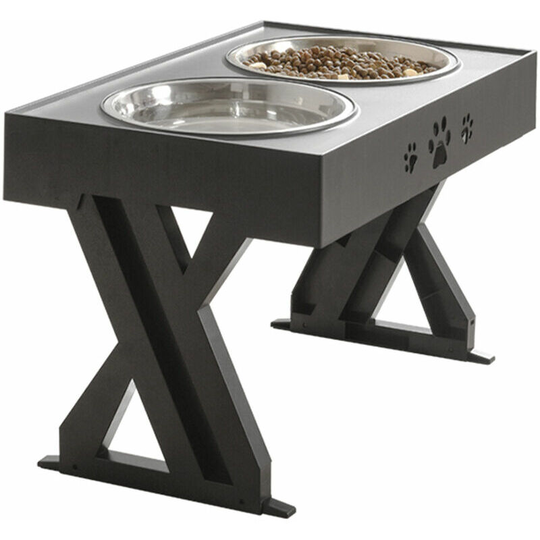 Bearsu - Adjustable Elevated Dog Bowl Table with Dual Stainless Steel Elevated Dog Bowls Pet Cat Water Feeder Removable Non-Slip,Model:Black