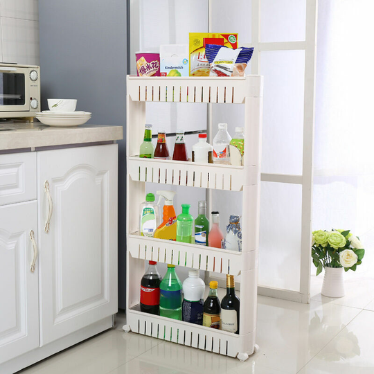 Bearsu - Bathroom Shelf, Storage Cart for Small Space, Rolling Kitchen Cabinet, Storage Cart with 4 Tiers White