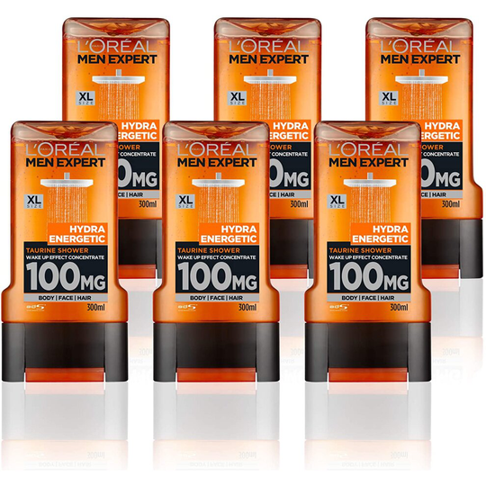 L'Oréal Men Expert Hydra Energetic Shower Gel for Men 300 ml Pack of 6, Bulk Buy