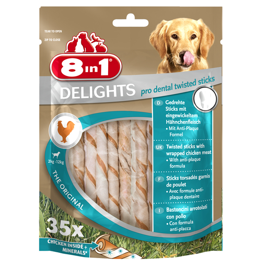8in1 Delights Pro Dental Twist Sticks - Saver Pack: 2 x 190g (70 Chews)