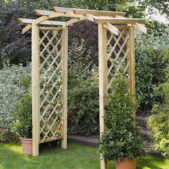 Forest - Genoa Diagonal Latticework Trellis Curved Top Pressure Treated Garden Archway