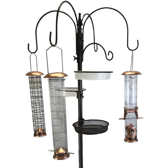 Deluxe Complete Metal Bird Feeding Station with Large Copper Style Feeders