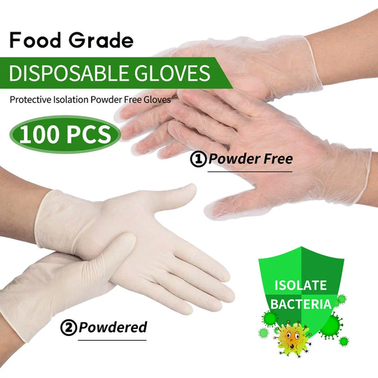 Elegant - 100Pcs Disposable Gloves Latex Rubber Gloves Powdered.Medium