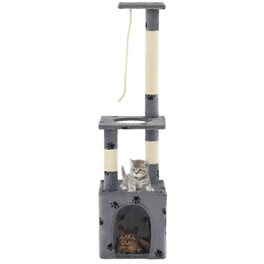 Cat Tree with Sisal Scratching Posts 109 cm Grey Paw Prints - Grey