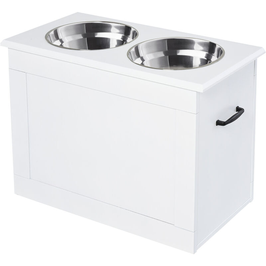 Raised Dog Bowls w/ Storage Function Stainless Steel Bowl Elevated Base - White - Pawhut
