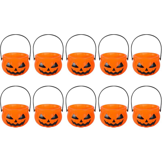 10 Pieces Pumpkin Buckets Halloween Candy Buckets with Handle Trick or Treat Candy Cauldron for Kids Halloween Party Decorations Supplies