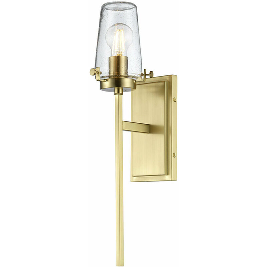 IP44 Wall Light Tall Nuts & Bolts Accents Clear Glass Shade Brass LED E27 40W