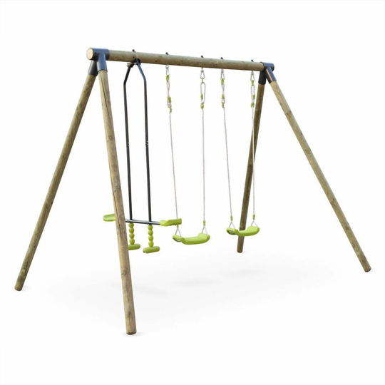 Alice's Garden - naroit wooden swing set with 2 swings and 1 double seat glider - pressure-treated pine - Green