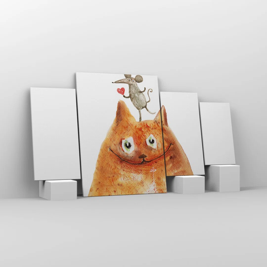 Cat Mouse Children's - 4 Piece Wrapped Canvas Painting