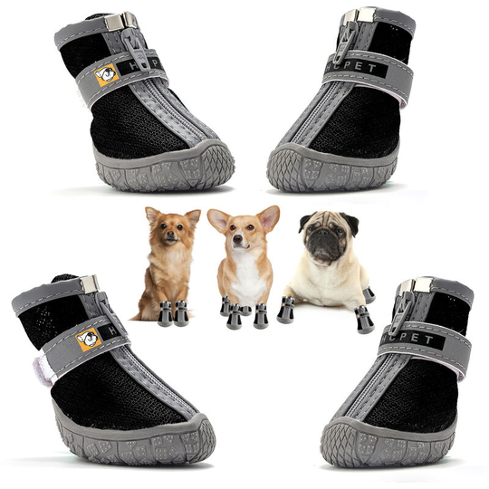 FVO - Paw Protection Dog Boots, Breathable Dog Shoes with Reflective Straps, Puppy Shoes for Small Dogs Outdoors, Non-Slip Sole Dog Snow Boots, 4 Pack
