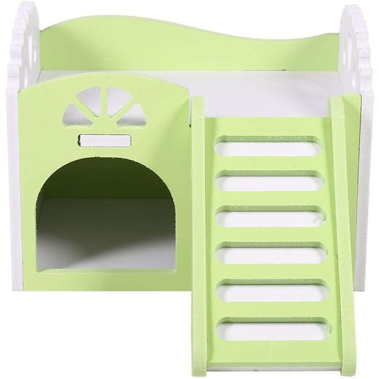 Hamster Nest House Small Animal Cage Sleeping Exercise Toy 2 Layers With Staircase Design 15*11*11cm ( Color : Green )
