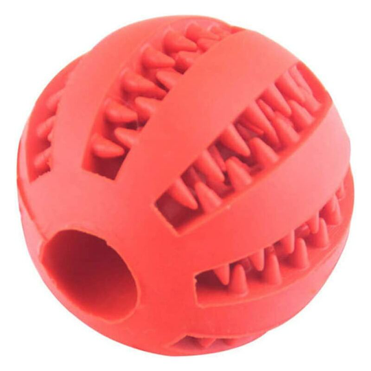 Litzee - Interactive Teeth Cleaning Dog Cat Toy Ball, Rubber Chewball iq Puzzle Training Ball for Dog Cat (5 cm, Red)