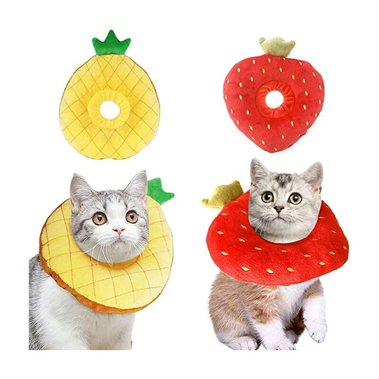 Ilovemilan - 2 Pcs Adjustable Cat Recovery Collars for Kittens and Puppies- Cute Pineapple Strawberry Neck Cat Cone Soft Protective Pet Collar