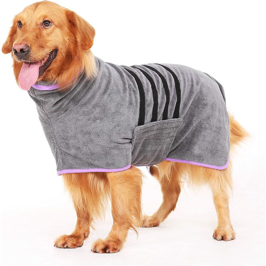 Microfiber Dog Bathrobe - for Medium and Large Dogs - Gray - Quick Drying - Super Absorbent - for Pets and Cats - Size l
