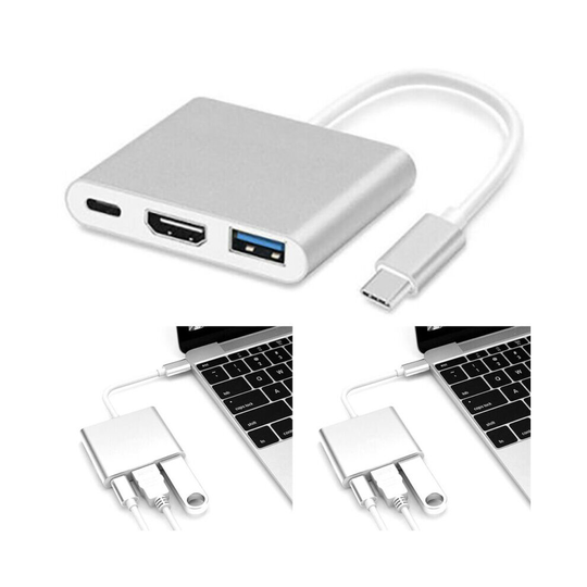 For Apple Macbook Type C To USB-C 4K HDMI USB 3.0 3-in-1 HUB OTG Cable Adapter