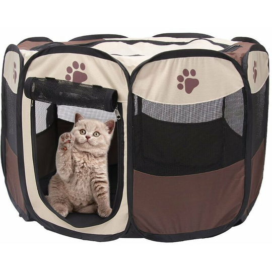 Foldable Pet Fence for Pets - Brown