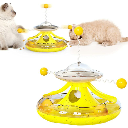 Cat Toy, Interactive Cat Toy, Easy Clean Cat Food Dispenser Toy,Yellow Kitten Cat Play Balls Toy