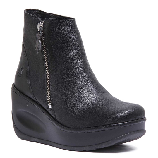Fly London Jome922 Fly High Wedge 2 Side Zip Mous In Black Size 39