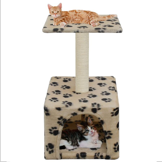 Cat Tree with Sisal Scratching Post 55 cm Beige Paw Print VDFF07097_UK - Topdeal
