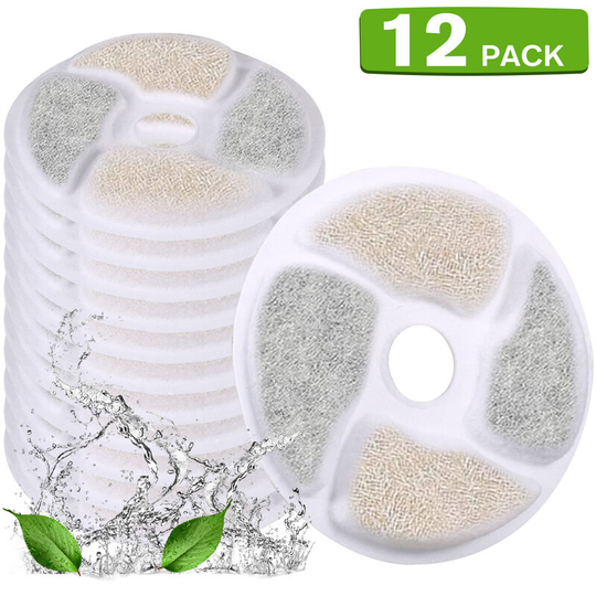 Cat Water Fountain Filters Replacement Filters for Round Filter Space Automatic Pet Water Fountain 12pcs 3 Filtration System