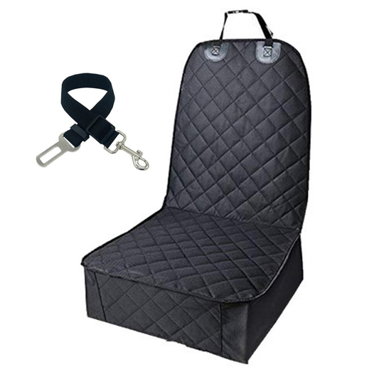 JS One Dog Car Front Seat Cover Pet Extra Safety Protector Travel Hammock Waterproof Coating Stain Proof Non Slip Heavy Duty Cushion Mat (Black)