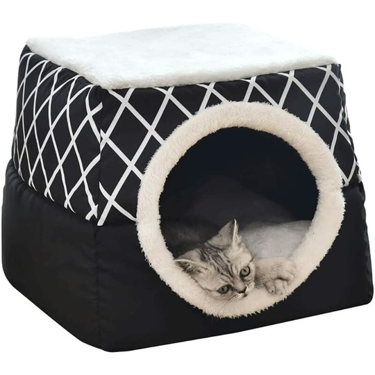 FVO - Cat House Cat Basket Cat Dog House with Removable Cushion Cat Basket Cat House Cat Nest 35x33x30cm Black